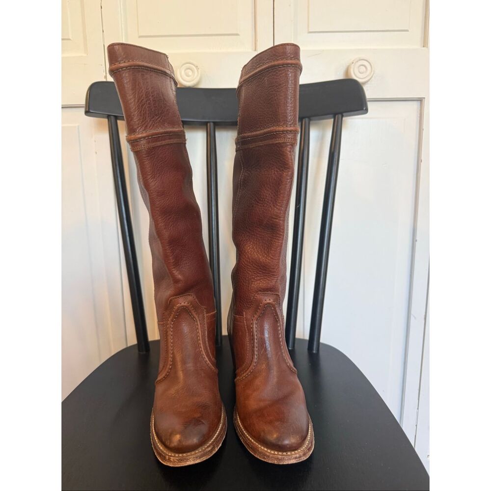 Frye Jane 14l stitched Pebbled leather heeled boots size 6 western - Picture 4 of 10